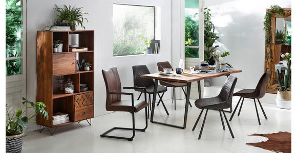 ESSTISCH in Holz, Metall 175/90/76 cm - Schwarz/Akaziefarben, KONVENTIONELL, Holz/Metall (175/90/76cm) - Ambia Home