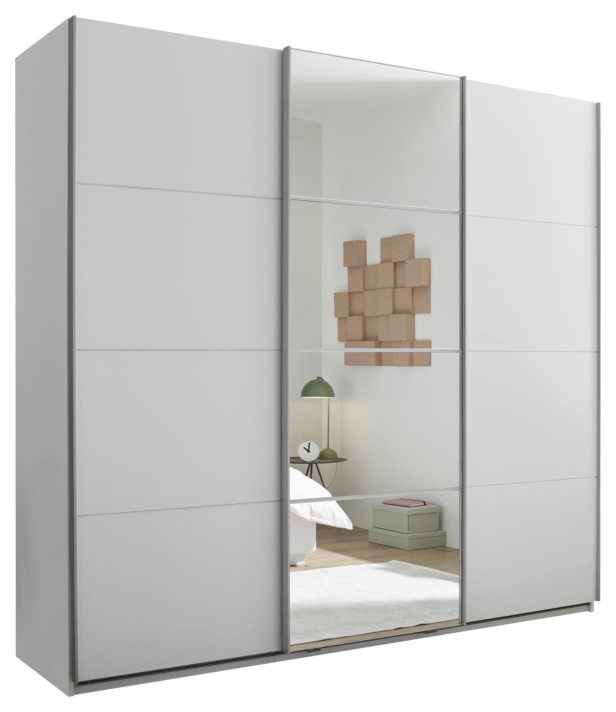 SCHWEBETÜRENSCHRANK 215/204/60 cm 3-türig Weiß  - Alufarben/Weiß, KONVENTIONELL, Glas/Holzwerkstoff (215/204/60cm) - Boxxx