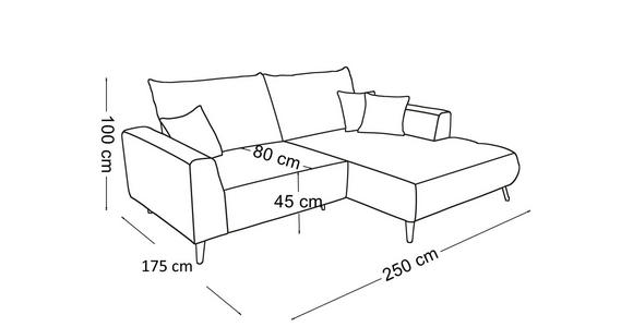 ECKSOFA in Cord Hellgrau 250/185 cm - Hellgrau/Schwarz, KONVENTIONELL, Textil/Metall (250/185cm) - Carryhome