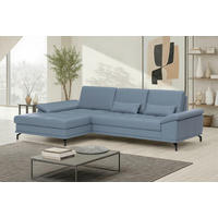 ECKSOFA COSTELLO E Graublau Echtleder Nierenkissen, Armteilverstellung, Sitztiefenverstellung  - Graublau/Schwarz, Basics, Leder/Textil (176/301cm) - Sit & More