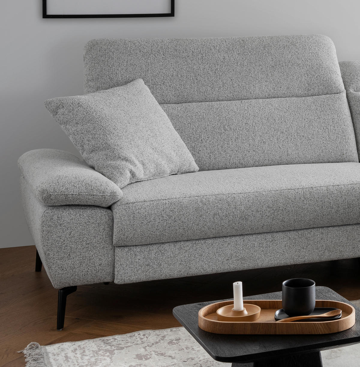 ECKSOFA Struktur Hellgrau  - Hellgrau/Schwarz, Konventionell, Textil/Metall (300/178cm) - Livetastic