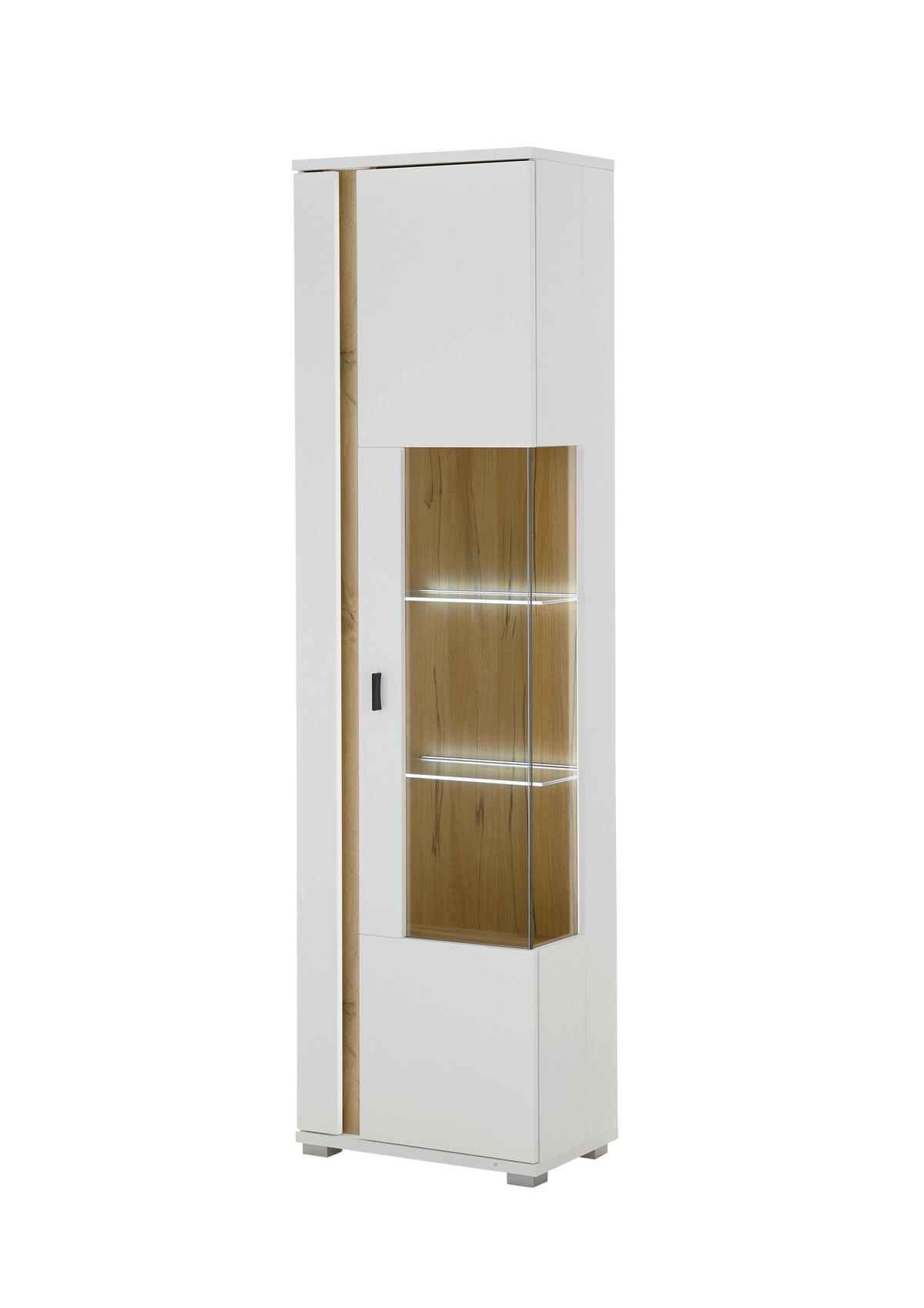 VITRINE in Eiche Wotan, Weiß  - Silberfarben/Eiche Wotan, Design, Glas/Holzwerkstoff (55/200/35cm) - MID.YOU