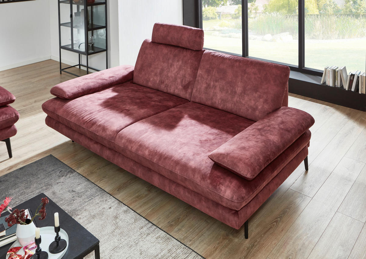 3-SITZER-SOFA in Velours Dunkelrot  - Beige/Schwarz, Design, Textil/Metall (222/89/104cm) - Dieter Knoll