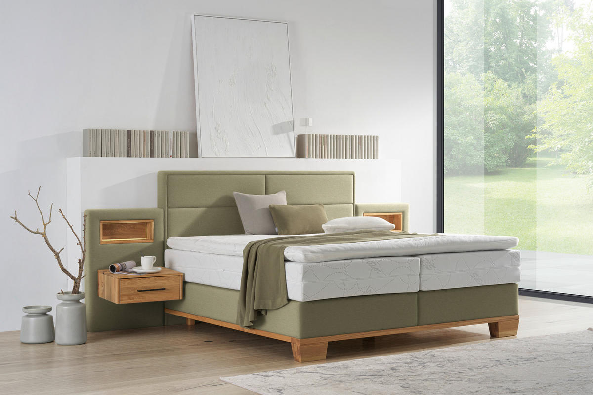 BOXSPRINGBETT 200/200 cm  in Grün, Eichefarben  - Eichefarben/Grün, Natur, Holz/Textil (200/200cm) - Valnatura