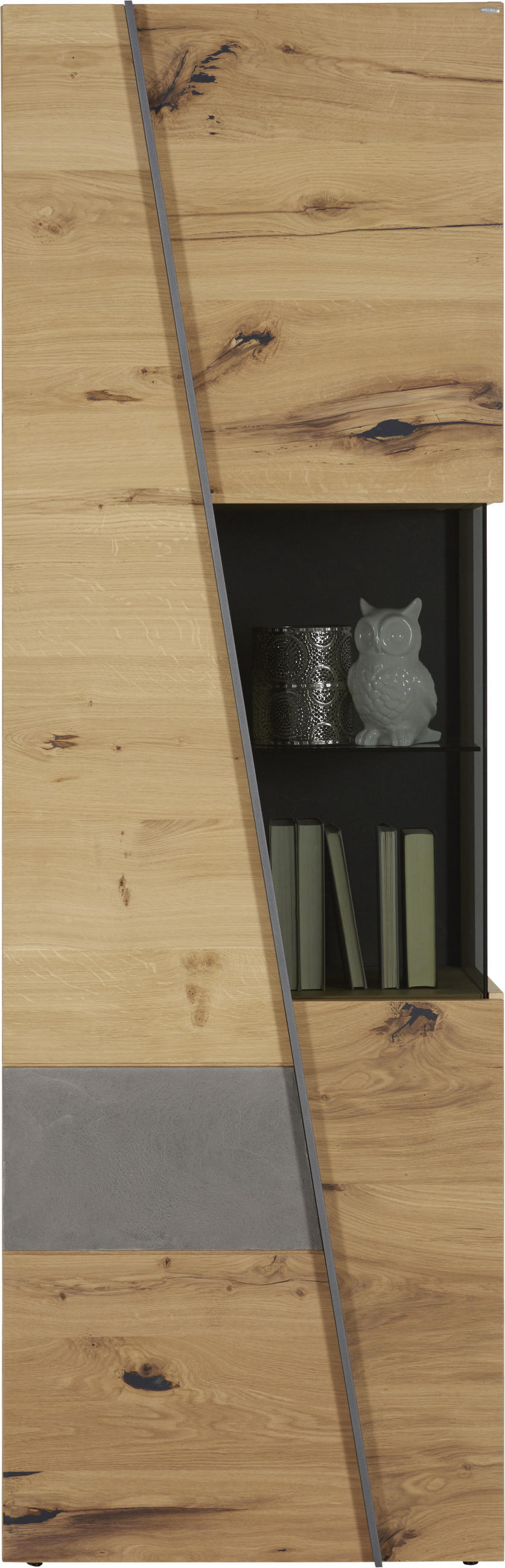 Vitrine in furniert Wildeiche Grau, Eichefarben