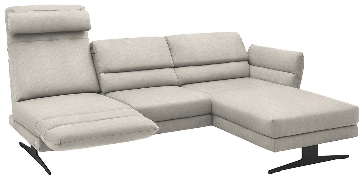 ECKSOFA in Flachgewebe Naturfarben  - Schwarz/Naturfarben, Design, Textil/Metall (279-327/176-217cm) - Dieter Knoll