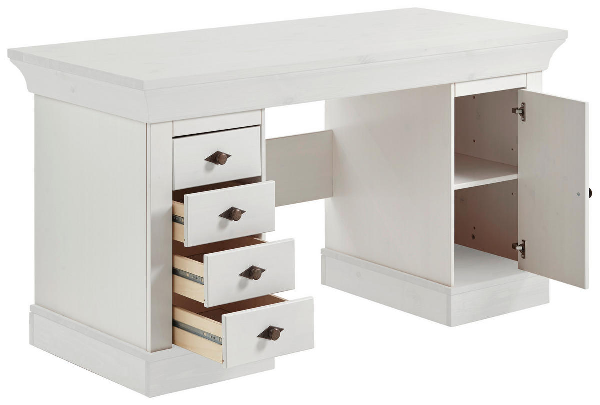 SCHREIBTISCH 143/65/77 cm  in Weiß  - Weiß/Kupferfarben, ROMANTIK / LANDHAUS, Holz/Metall (143/65/77cm) - Boxxx