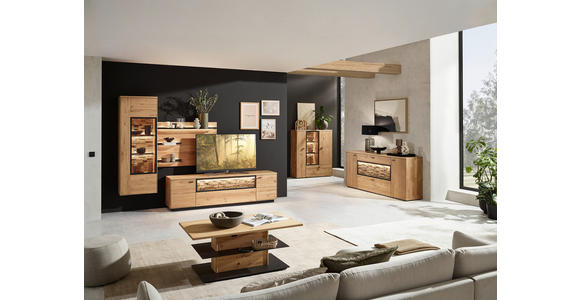 WOHNWAND  in Wildeiche  293,8/207,1/45,2 cm  - Wildeiche/Graphitfarben, Natur, Glas/Holz (293,8/207,1/45,2cm) - Valnatura