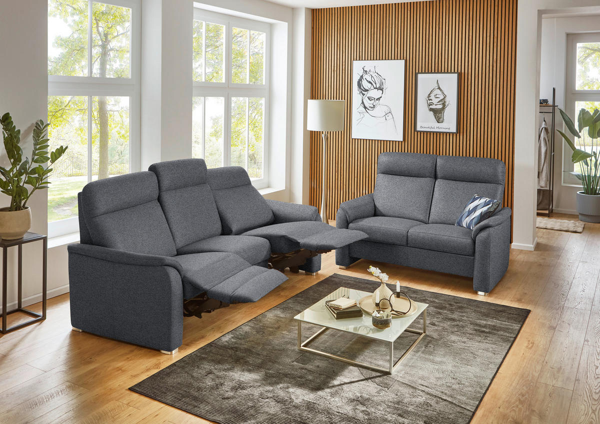 SITZGARNITUR  in Flachgewebe Anthrazit  - Anthrazit/Alufarben, KONVENTIONELL, Textil/Metall (218/156/107/103/95cm) - Beldomo Comfort