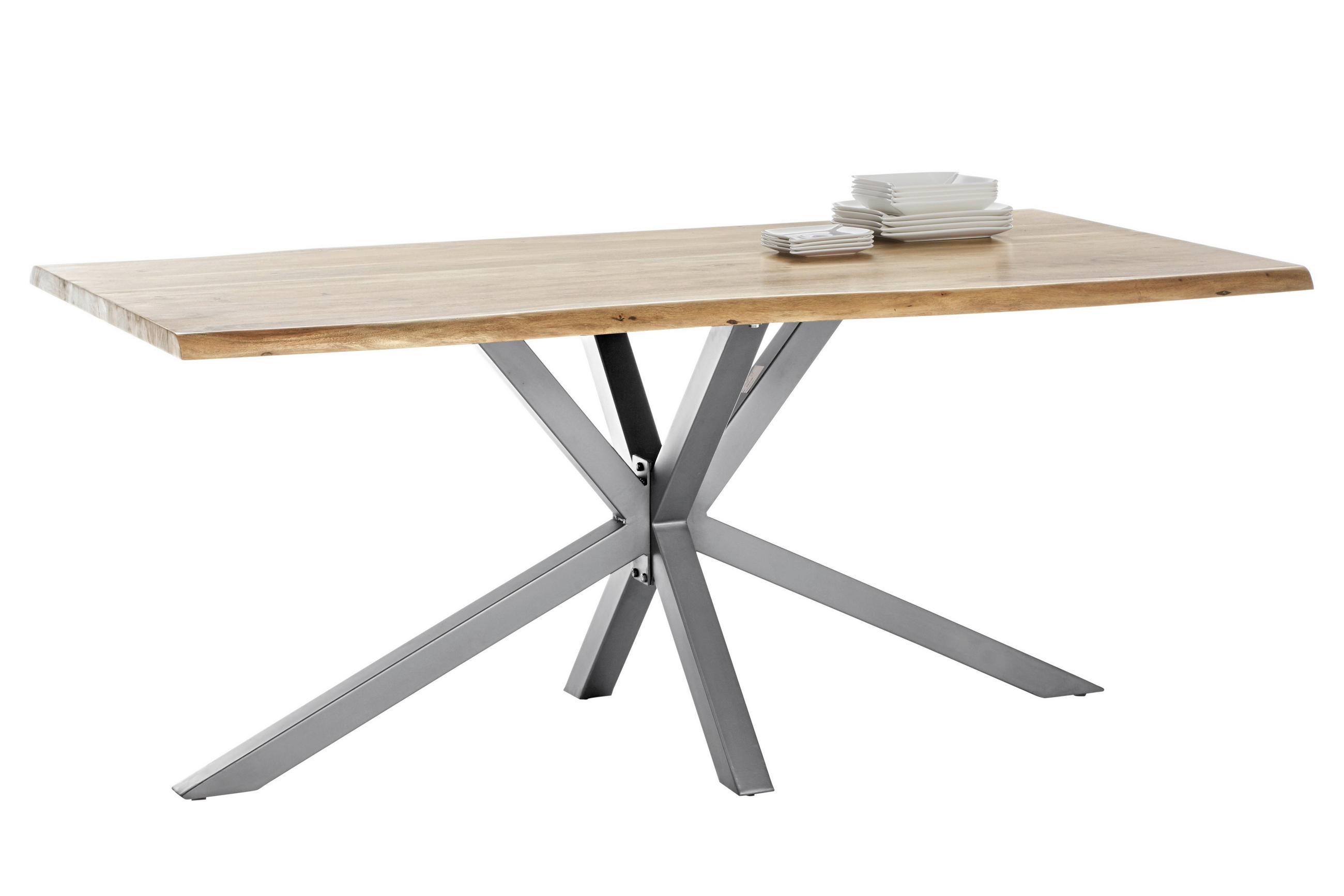 ESSTISCH 240/100/80 cm Echtholz  Holz, Metall rechteckig Naturfarben, Silberfarben  - Silberfarben/Naturfarben, MODERN, Holz/Metall (240/100/80cm) - MID.YOU