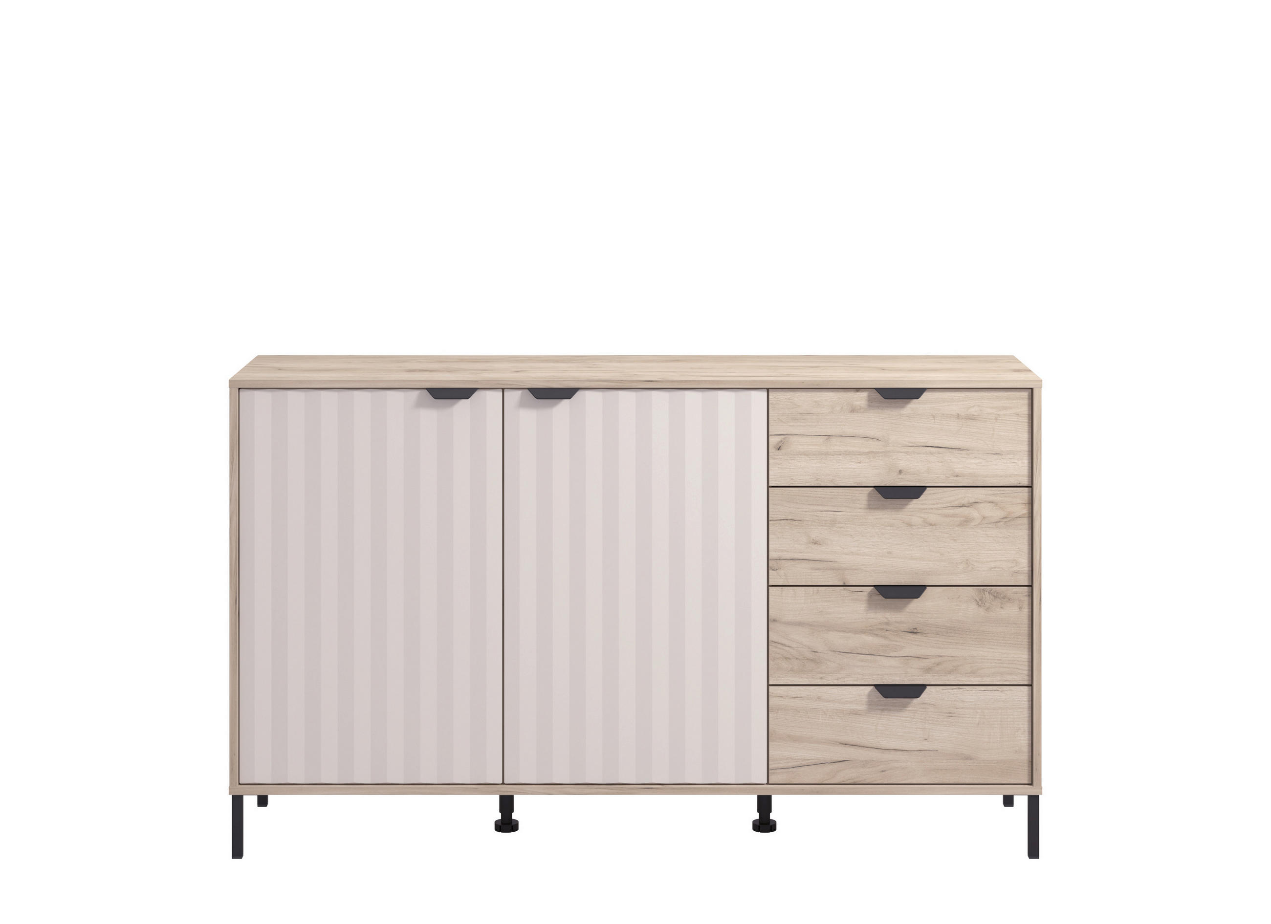 KOMÓD 157/93/40 cm  - kasmírszínű/szürke tölgy, Basics, faalapú anyag (157/93/40cm) - Hom`in