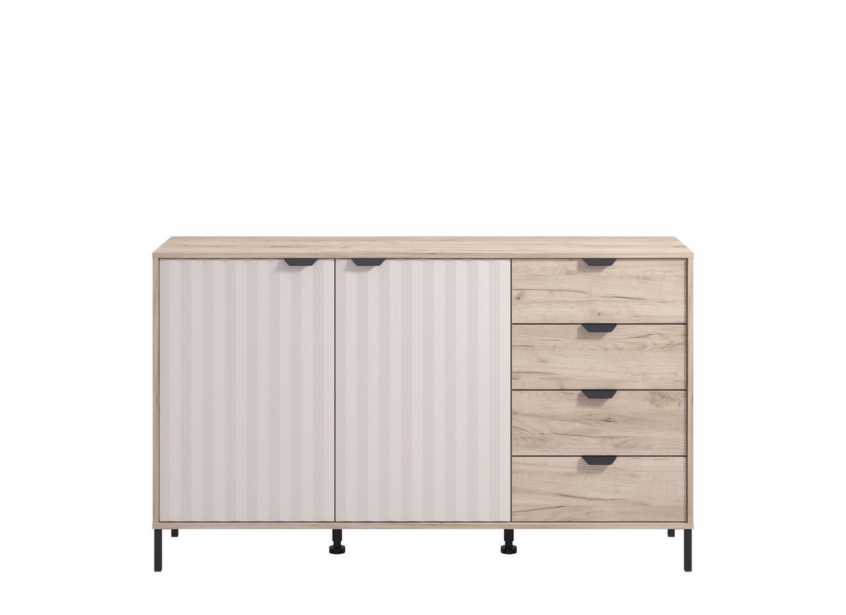 KOMÓD 157/93/40 cm  - kasmírszínű/szürke tölgy, Basics, faalapú anyag (157/93/40cm) - Hom`in