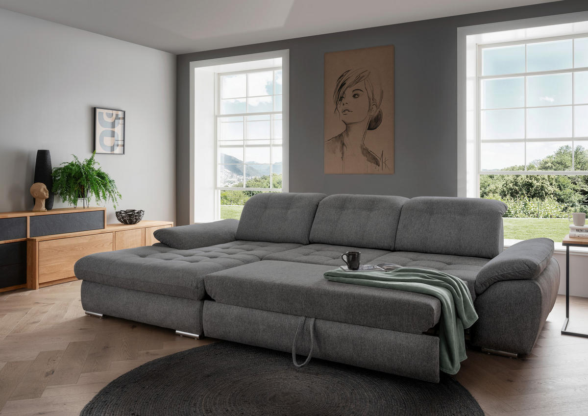 ECKSOFA Anthrazit Chenille  - Chromfarben/Anthrazit, MODERN, Textil/Metall (184/314cm) - Livetastic