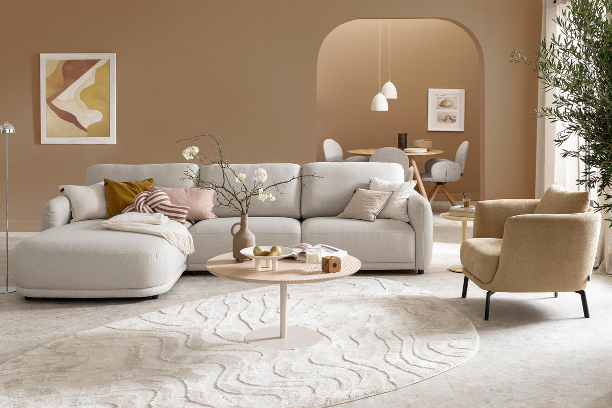 ECKSOFA  in Chenille Naturfarben  188/318 cm  - Schwarz/Naturfarben, Design, Kunststoff/Textil (188/318cm) - Schöner Wohnen