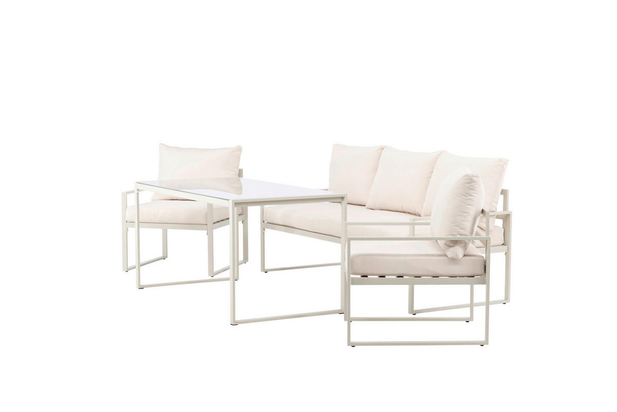 LOUNGEGRUPP stål  - beige, Modern, metall/glas (179/66/69cm) - Gardenson