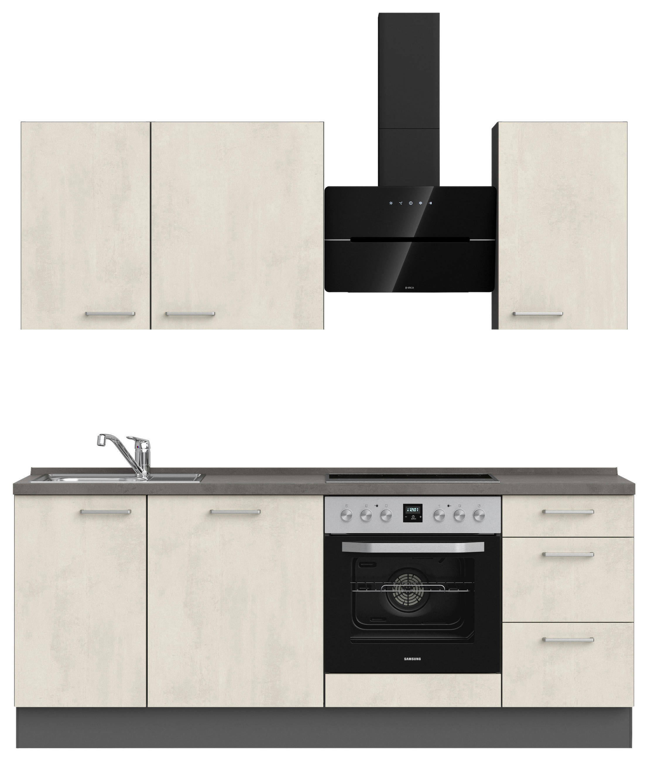 KÜCHENBLOCK 210 cm   in Weiß, Schieferfarben  - Schieferfarben/Edelstahlfarben, MODERN, Holzwerkstoff/Metall (210cm) - Nobilia