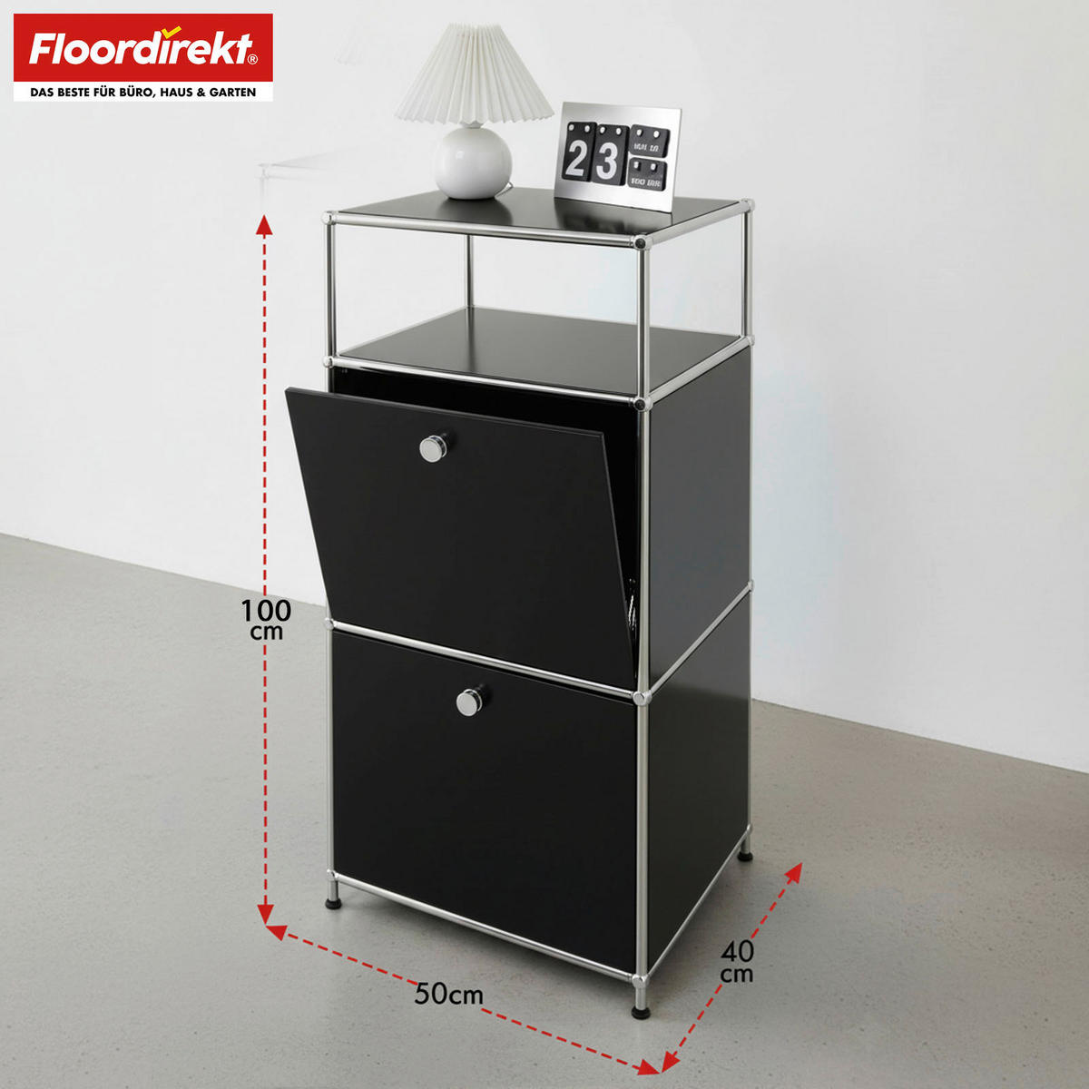 STANDREGAL Schwarz  - Schwarz, Basics, Metall (50/100/40cm) - Floordirekt