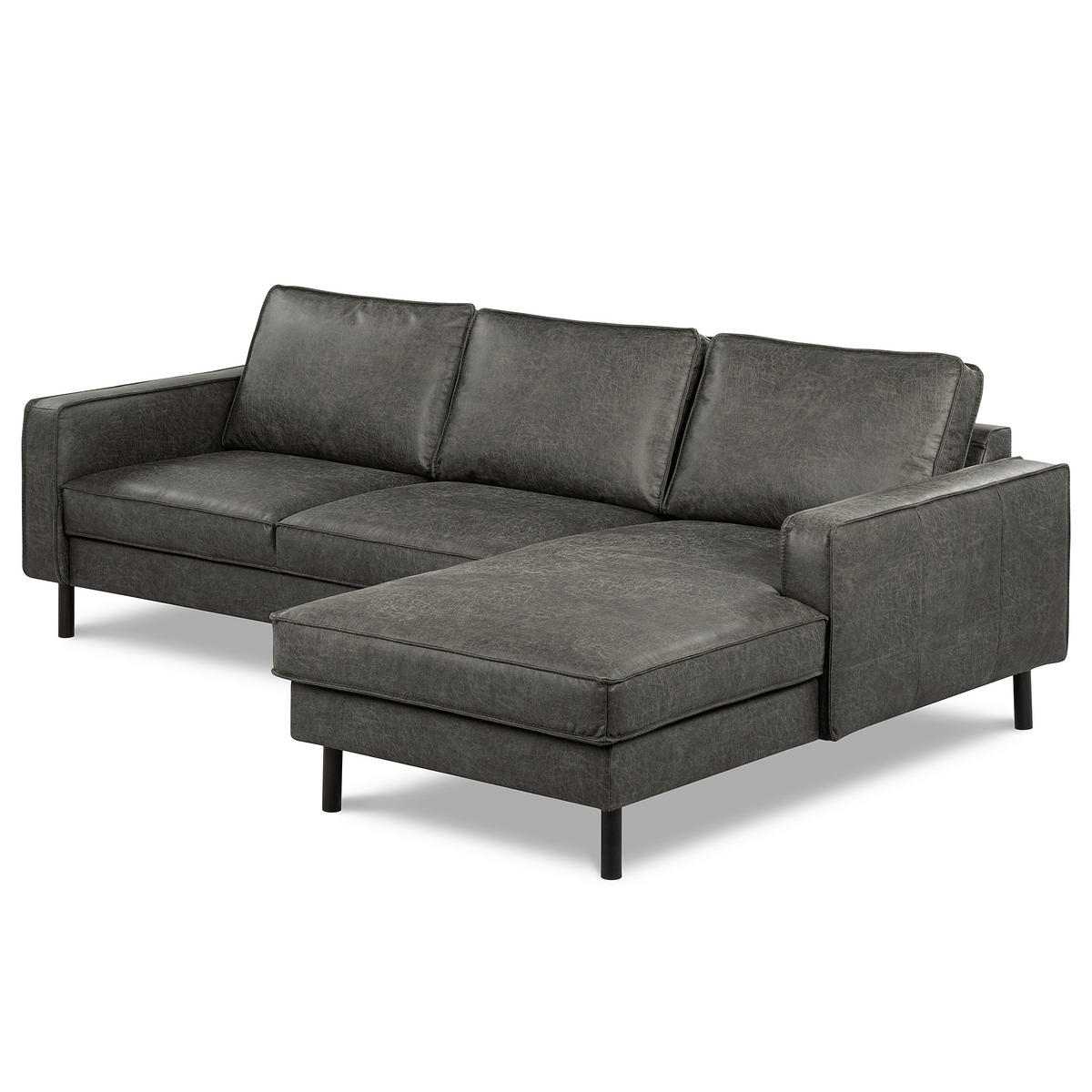 ECKSOFA Dunkelgrau Echtleder Lederlook Rücken echt  - Dunkelgrau/Schwarz, Design, Leder/Textil (166/238cm) - Livetastic