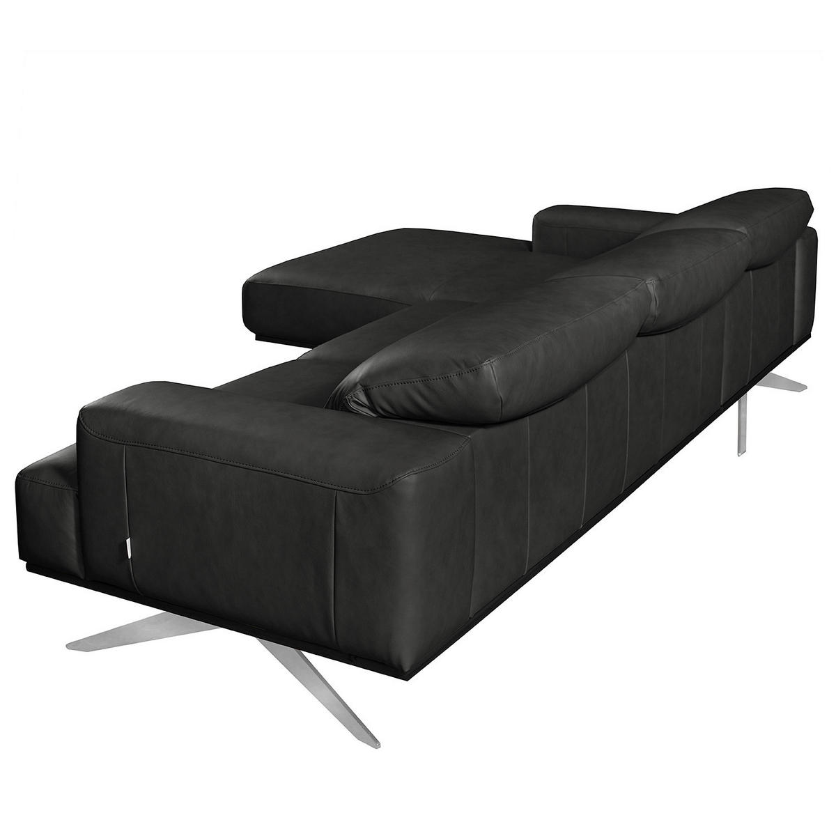 ECKSOFA  in Echtleder Schwarz  187/295 cm  - Chromfarben/Schwarz, Design, Leder/Metall (187/295cm) - Livetastic