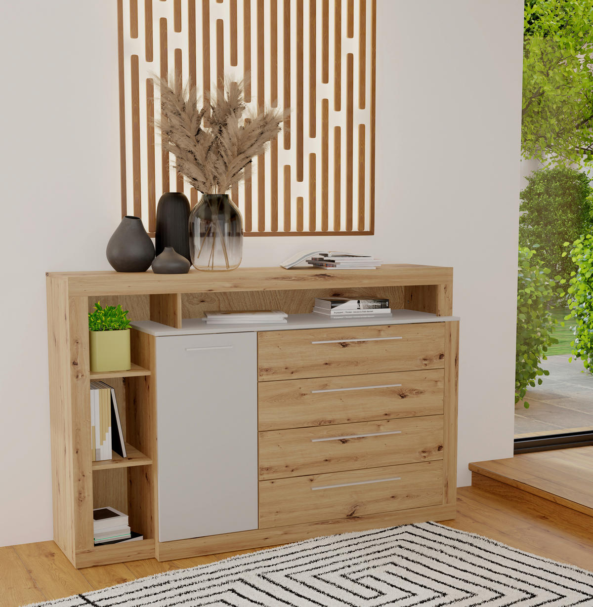 SIDEBOARD 161/107/43 cm  in Grau, Eiche Artisan  - Alufarben/Eiche Artisan, Konventionell, Holzwerkstoff/Kunststoff (161/107/43cm) - Ti'me