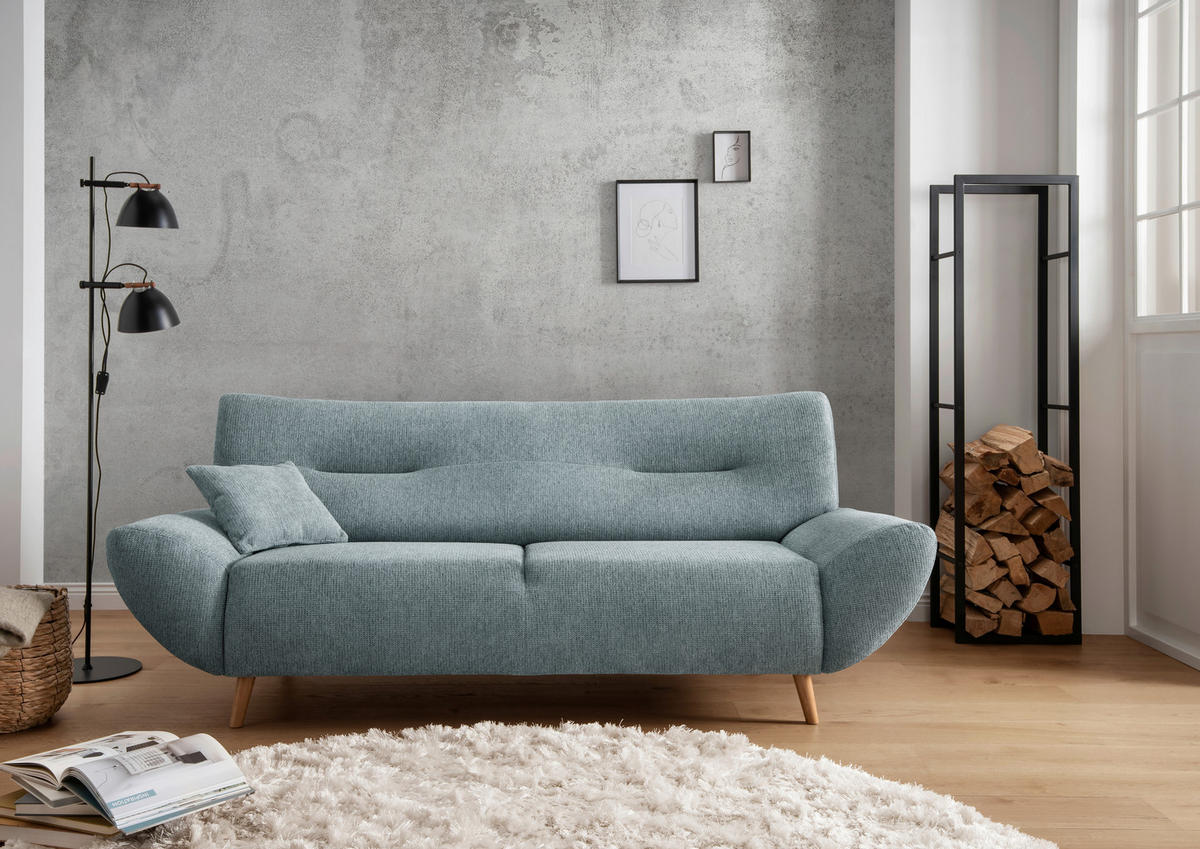 3-SITZER-SOFA in Chenille Blau  - Wildeiche/Blau, Modern, Holz/Textil (205/81/90cm) - MID.YOU