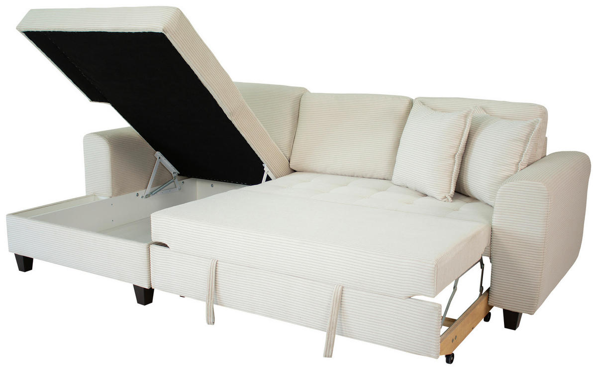 ECKSOFA MORITZ Creme Cord Zierkissen, Bettkasten  - Creme, Trend, Textil (155/265cm) - P & B