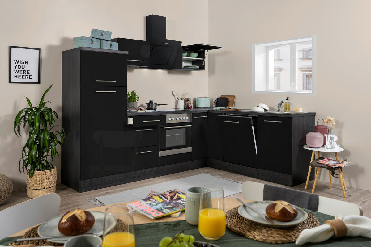 ECKKÜCHE 260/200 cm  in Grau, Schwarz  - Eichefarben/Alufarben, KONVENTIONELL, Holzwerkstoff/Metall (260/200cm) - Respekta