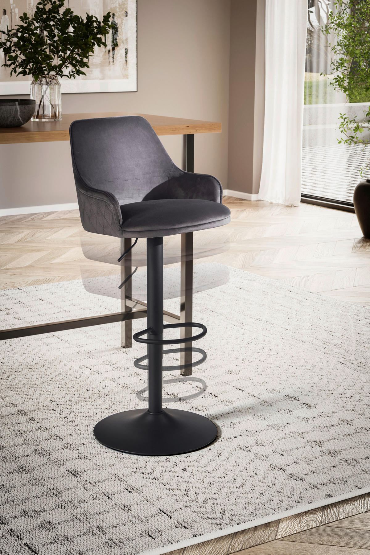 BARHOCKER in Textil Grau  - Schwarz/Grau, Design, Textil/Metall (45/106/45cm) - MID.YOU