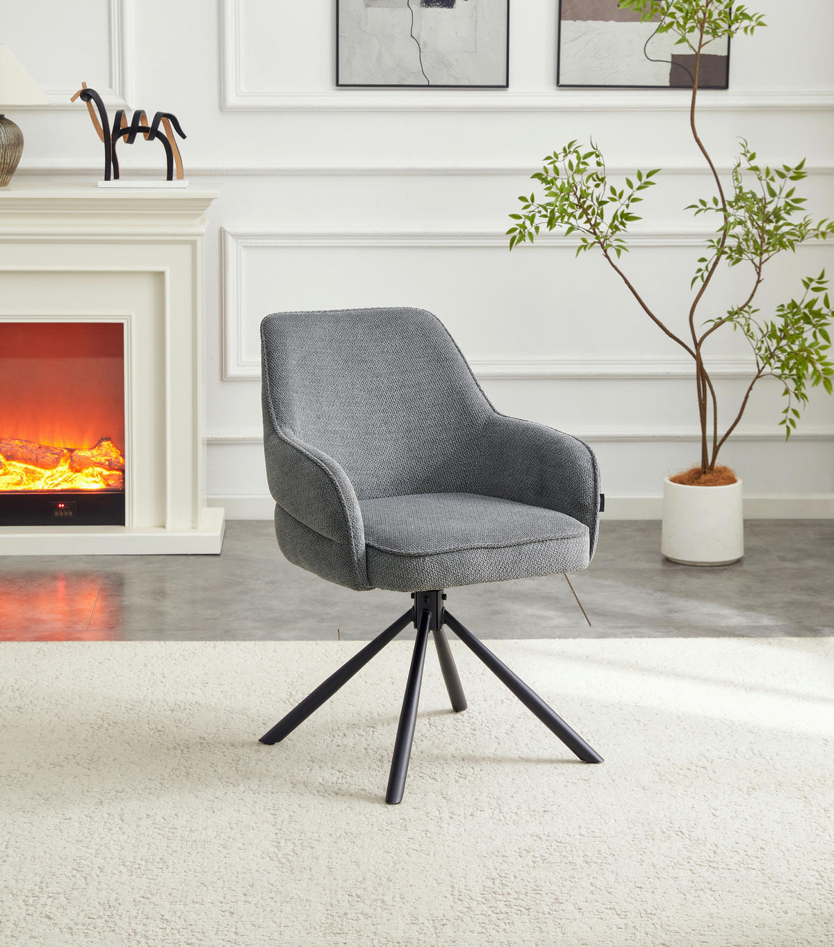 ARMLEHNSTUHL  Sitzfläche 360° drehbar, automatische Rückholfunktion Webstoff  - Dunkelgrau/Schwarz, Design, Textil/Metall (62/86/65cm) - Carryhome