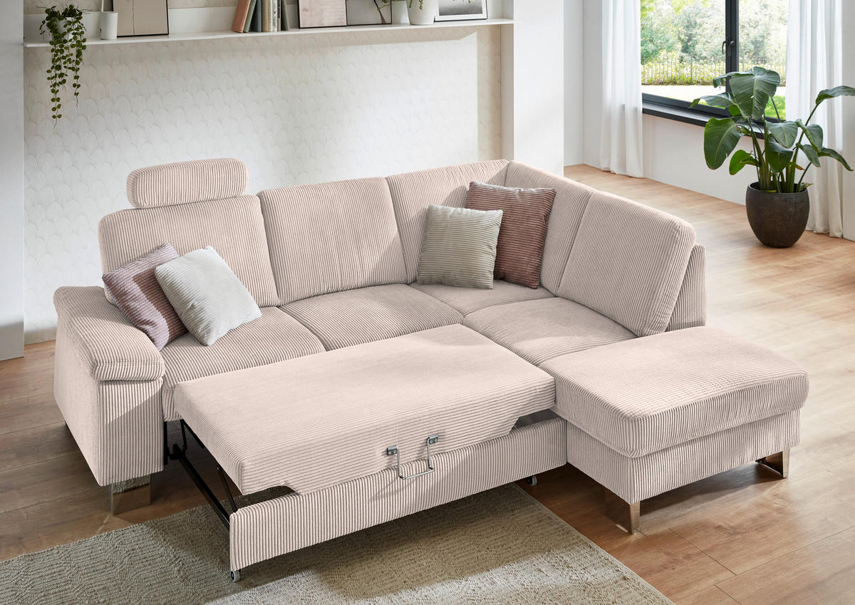 ECKSOFA in Cord Hellbraun  - Hellbraun/Edelstahlfarben, Konventionell, Textil/Metall (248/200cm) - Beldomo System