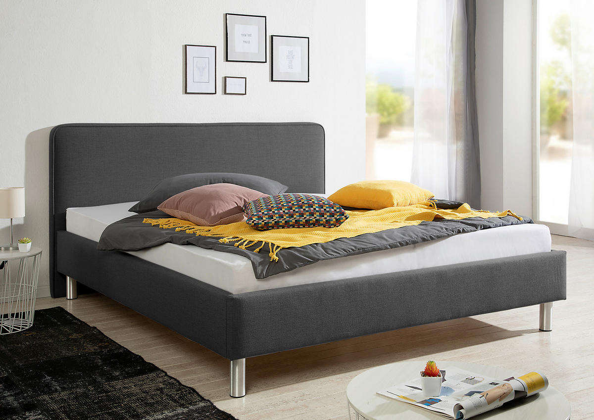 POLSTERBETT  in Anthrazit,  - Anthrazit/Alufarben, MODERN, Textil/Metall (213/97/208cm) - Livetastic