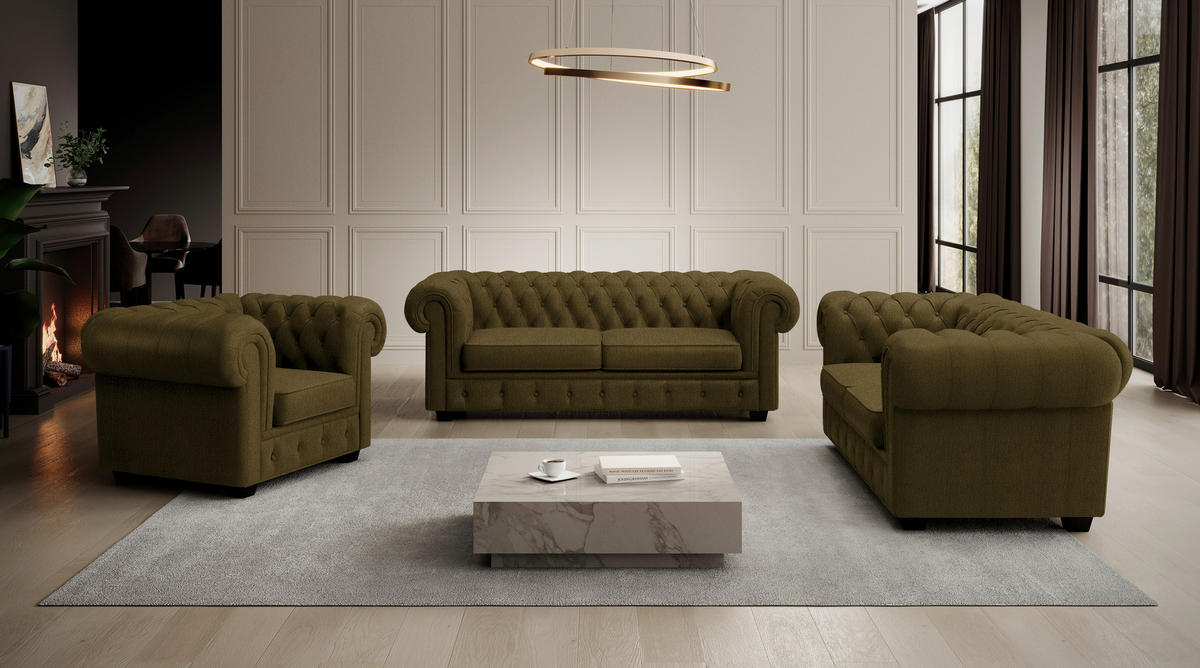 CHESTERFIELD-SESSEL - Wengefarben/Khaki, LIFESTYLE, Holz/Textil (115/76,5/96cm) - Landscape