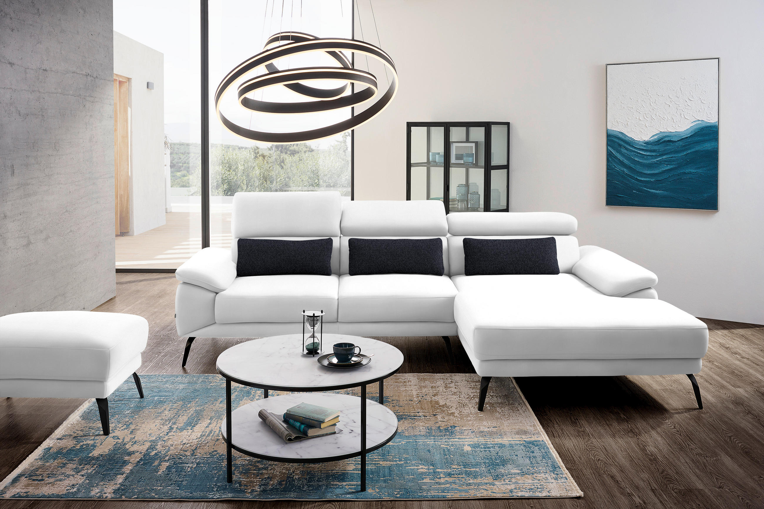 ECKSOFA in Velours Weiss  - Weiss/Schwarz, Design, Textil/Metall (295/187cm) - Novel