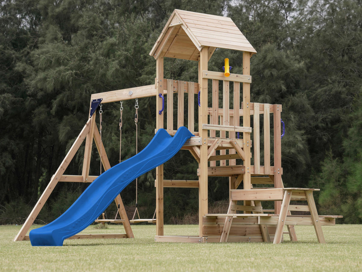 SPIELTURM 366/267/383 cm  - Blau, Konventionell, Holz (366/267/383cm)