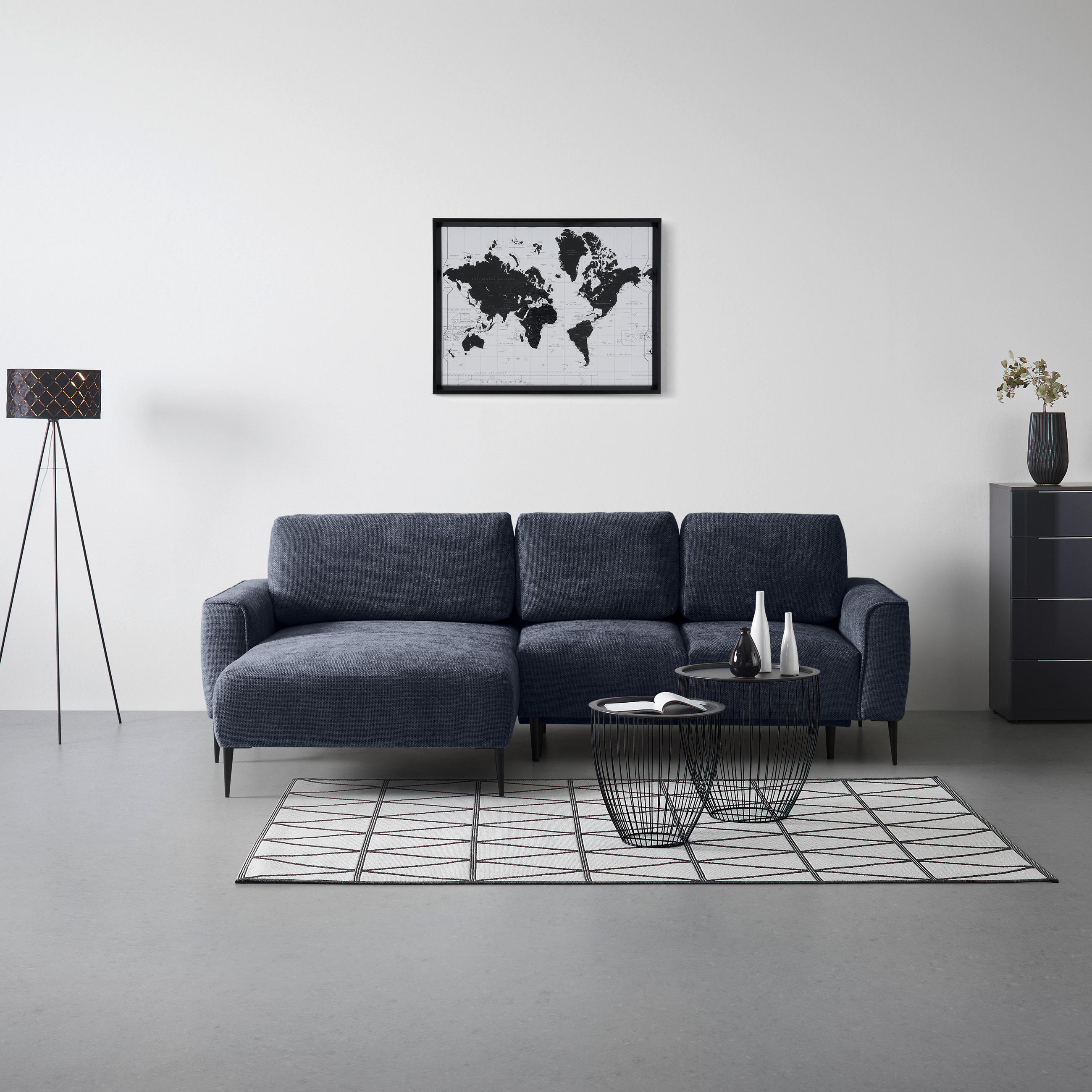 HÖRNSOFFA i vävt tyg mörkblå  - svart/mörkblå, Modern, metall/textil (164/255cm) - MID.YOU