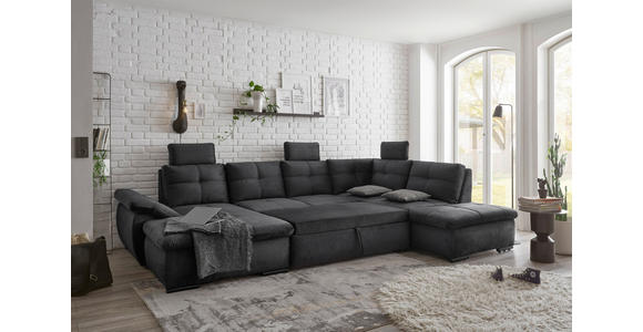 WOHNLANDSCHAFT in Mikrovelours Schwarz - Schwarz, KONVENTIONELL, Kunststoff/Textil (127/334/217cm) - Carryhome