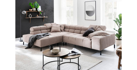 ECKSOFA inkl. Sitzvorzug in Cord Taupe  - Taupe/Schwarz, Design, Textil/Metall (216/321cm) - Hom`in