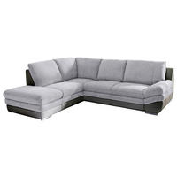 WOHNLANDSCHAFT Grau, Dunkelgrau Chenille, Lederlook  - Chromfarben/Dunkelgrau, MODERN, Textil/Metall (221/264cm) - MID.YOU