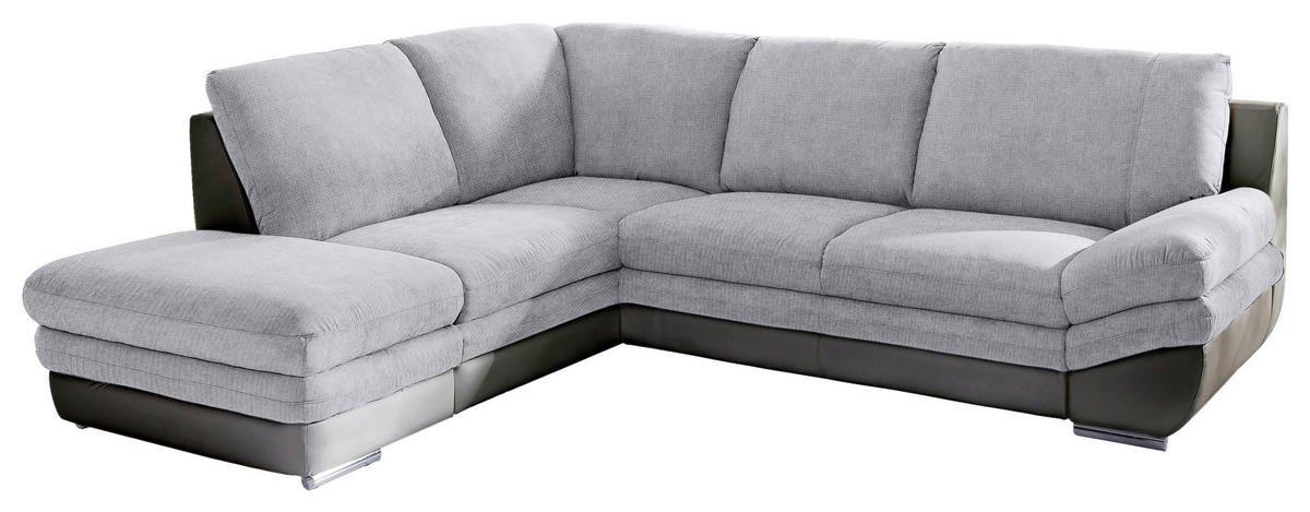 WOHNLANDSCHAFT Grau, Dunkelgrau Chenille, Lederlook  - Chromfarben/Dunkelgrau, MODERN, Textil/Metall (221/264cm) - MID.YOU