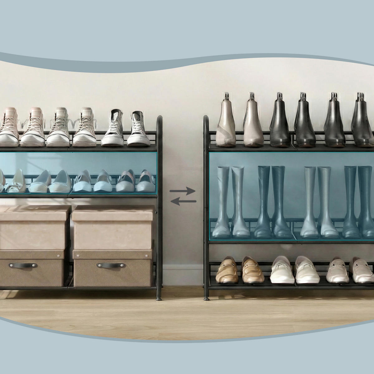 SCHUHREGAL Schwarz  - Schwarz, Trend, Kunststoff/Metall (68,5/65/27,5cm) - Boxxx