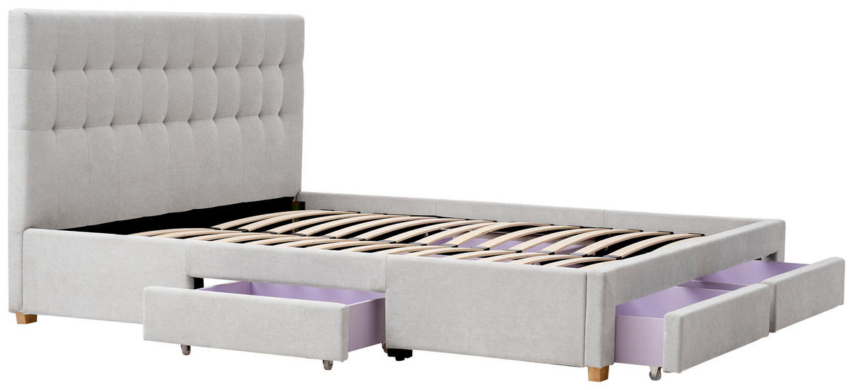POLSTERBETT 140/200 cm, inkl. gepolstertes Kopfteil, Lattenrost, Bettschubladen,  in Hellgrau  - Hellgrau/Naturfarben, Design, Holz/Textil (140/200cm) - Boxxx
