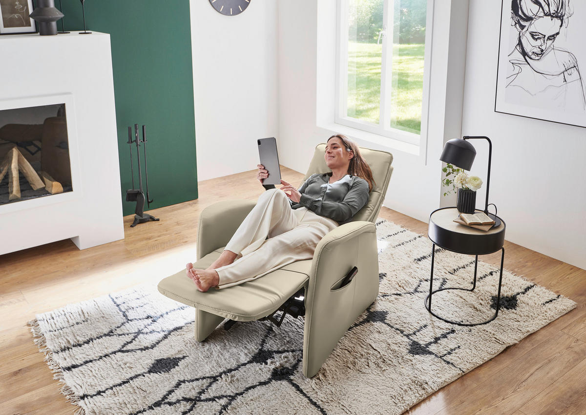 FERNSEHSESSEL in Creme, Naturfarben  - Creme/Schwarz, Design, Leder/Kunststoff (79/114/87-176cm) - Valdera