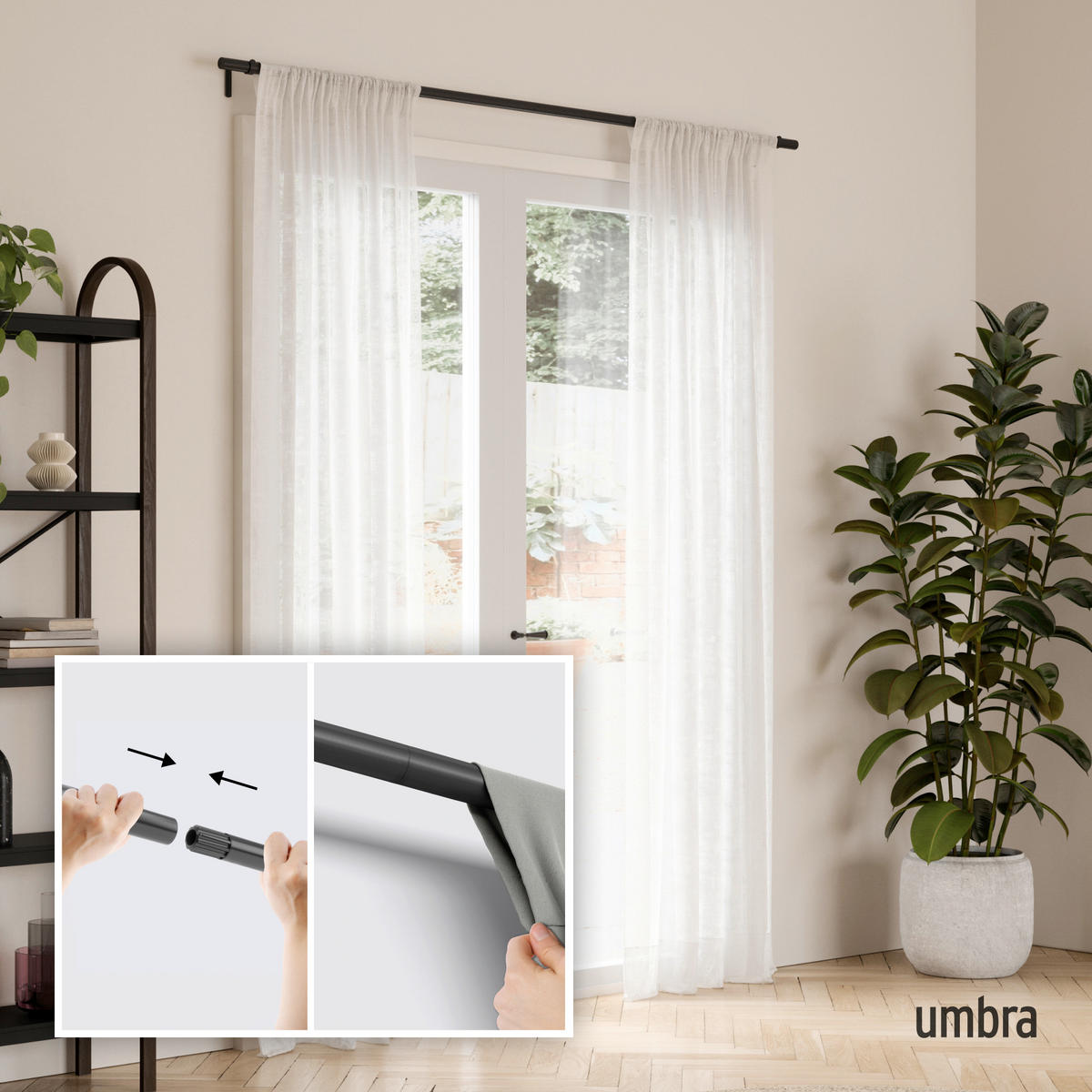 VORHANGSTANGENSET  81-163 cm  - Schwarz, KONVENTIONELL, Kunststoff/Metall (81-163cm) - Umbra