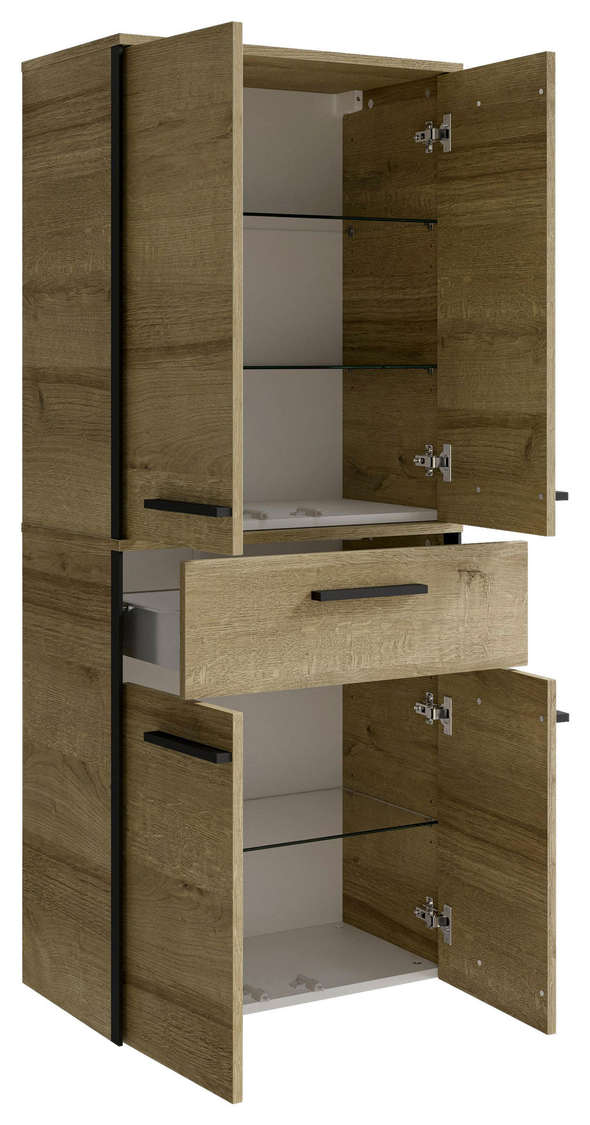 HÄNGESCHRANK 60/70/33 cm  - Eichefarben/Schwarz, Natur, Glas/Holzwerkstoff (60/70/33cm) - Xora