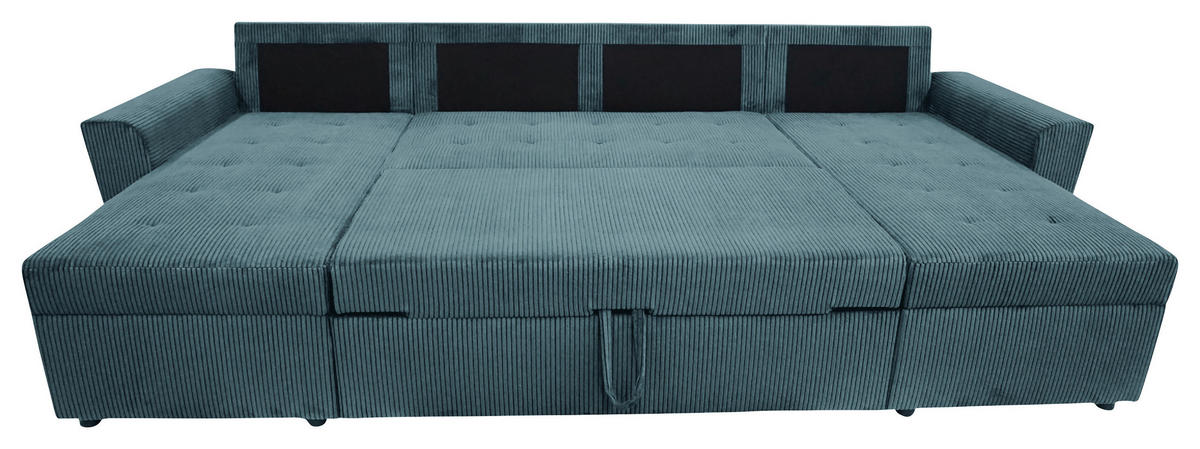 WOHNLANDSCHAFT TERMOLI in Cord Hellblau  - Schwarz/Hellblau, Design, Kunststoff/Textil (155/296/155cm) - MID.YOU