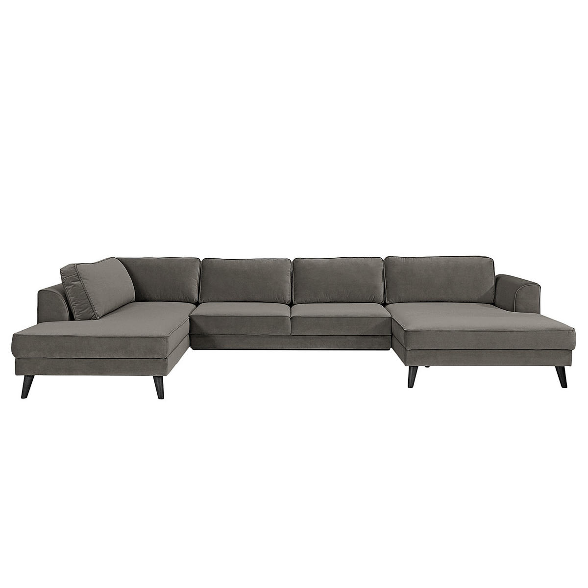 WOHNLANDSCHAFT in Samt, Velours Grau  - Wengefarben/Grau, Modern, Holz/Textil (201/85/354cm) - Trendmanufaktur