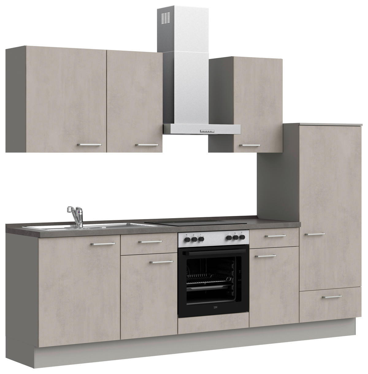 KÜCHENBLOCK Riva 270 cm  in Grau, Schieferfarben  - Schieferfarben/Edelstahlfarben, MODERN, Holzwerkstoff/Metall (270cm) - Nobilia