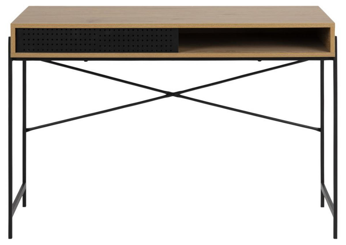 SKRIVBORD 110/50/75 cm  i svart, ekfärgad  - svart/ekfärgad, Modern, metall/trämaterial (110/50/75cm) - MID.YOU