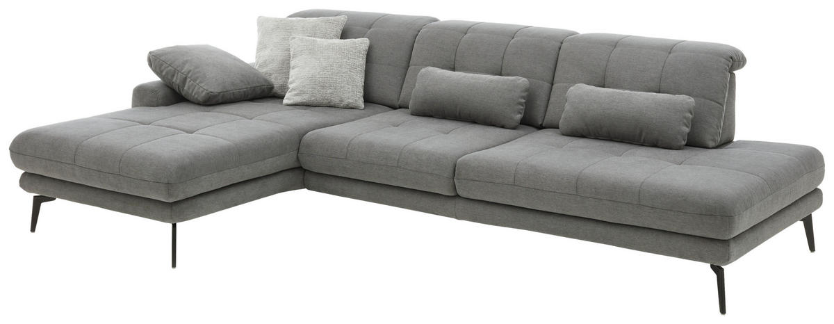 ECKSOFA in Flachgewebe Grau  - Schwarz/Grau, Design, Textil/Metall (190/309cm) - Beldomo Style