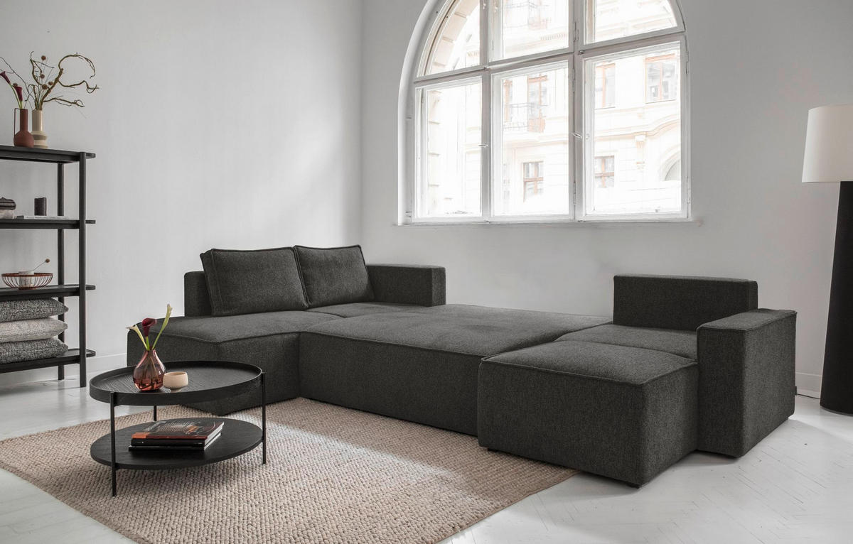 WOHNLANDSCHAFT in Dunkelgrau  - Weiss/Dunkelgrau, Design, Kunststoff/Textil (194/322/156cm) - MID.YOU